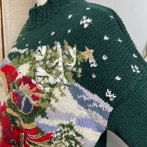 90s Vintage Tiara International Santa Claus Christmas Sweater Sequins Large - Picture 8 of 14
